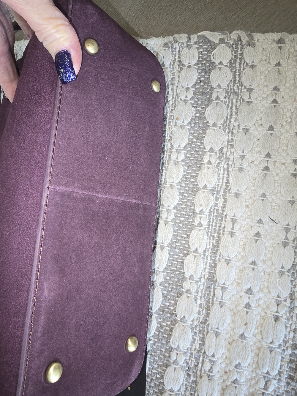 Plum Suede Shoulder Bag - Women's Fashion Handbag - Picture 5 of 8
